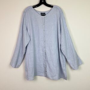 Tahari Women's Light Blue 100% Linen Tunic Top Lagenlook Artsy Coastal Size 2X